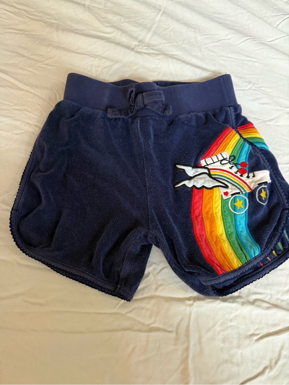 Hanna Andersson Navy Terry Shorts with Rainbow Patch